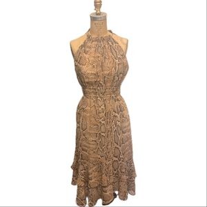 Zara Brown Snake Print Midi Dress Halter Smocked Flounce Midi Dress M